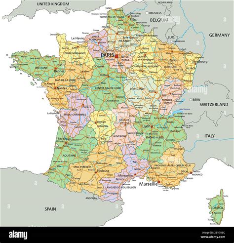 Francia Mapa Político Altamente Detallado Y Editable Con Etiquetado