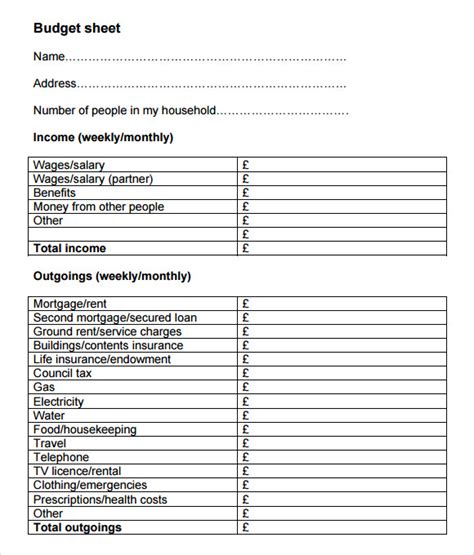 budget sheet templates   ms word excel