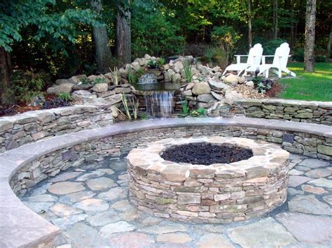 Waterfalls Backyard Fire Pit With Water Feature Fire Pit