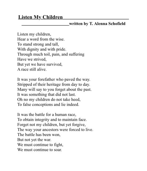 Read Poem Listen To My Children By T Alenna Schofield Poetry