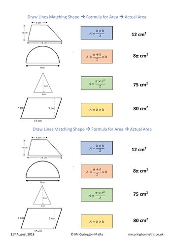 Area Of 2d Shapes Match Up Teaching Resources