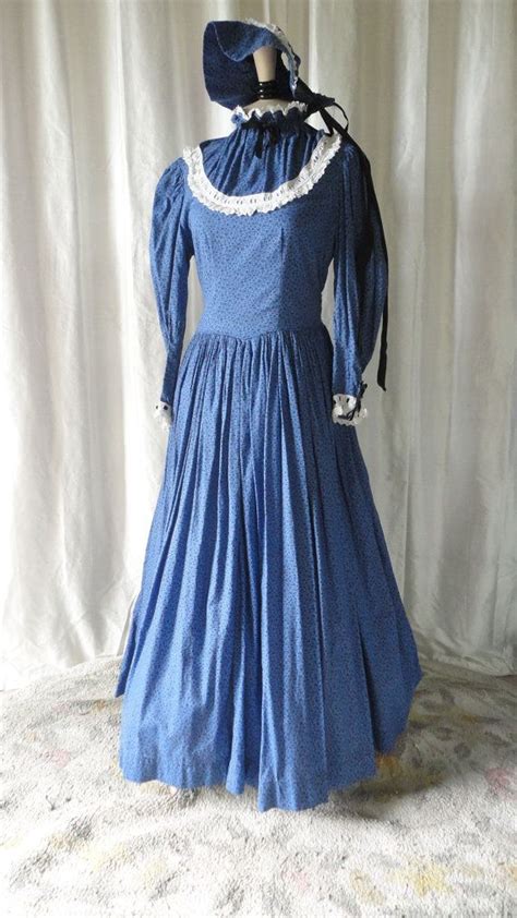 Vintage Dark Blue And White Cotton Prairie Dress Costume With Etsy