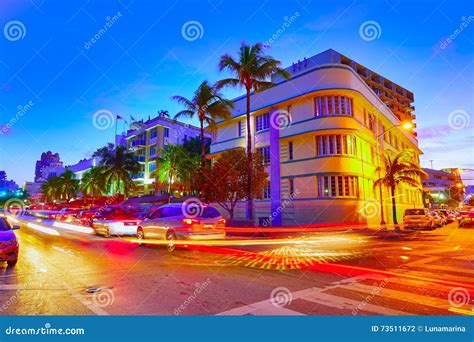 Miami South Beach Sunset Ocean Drive Florida Stock Photo Image Of