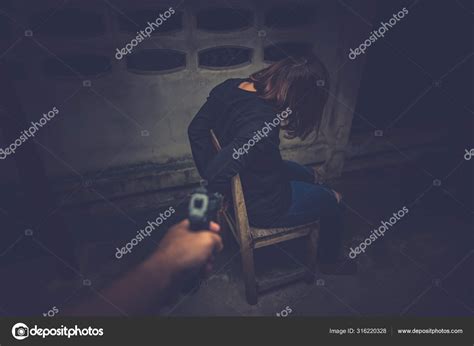 Asian Hostage Woman Bound Rope Night Scene Thieves Kidnapped Ransom Stock Photo By