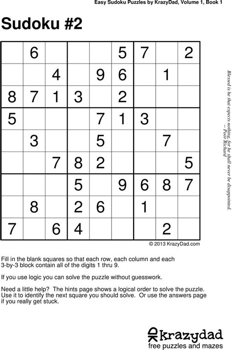 Sudoku is a popular puzzle game for the young and the young at heart. Sudoku Printable Krazydad | Sudoku Printable
