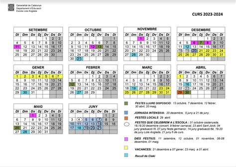 Calendari Del Curs 2023 2024 Escola Lola Anglada