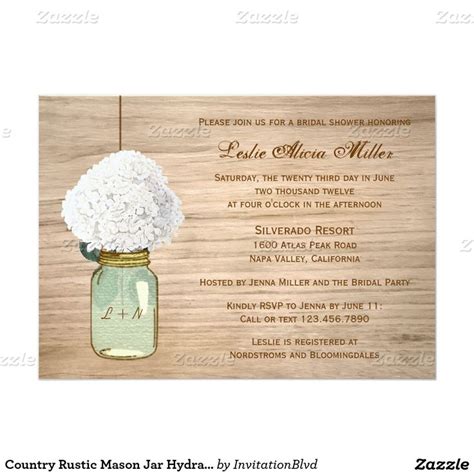 Country Rustic Mason Jar Hydrangea Bridal Shower Invitation Zazzle