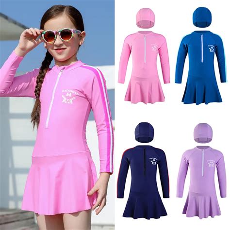 Childrens Swimsuit Girls Swim Dress Upf50 Long Sleeves Swimming Suit