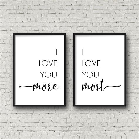Set Of2 Prints I Love You More I Love You Mostquotes Couple Bedroom