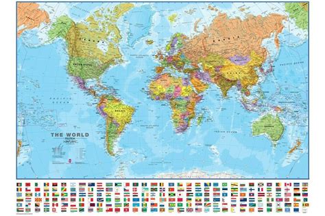 359347 World Map With Country Flags Educational Art Decor Print Poster