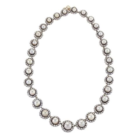 Antique Natural Pearl And Diamond Necklace Circa 1880 For Sale At