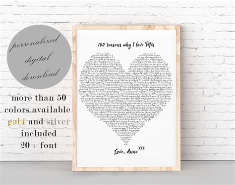 Personalized 100 Reasons Why I Love You Printable For Etsy