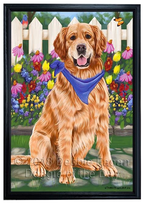 Spring Floral Golden Retriever Dog Framed Canvas Print