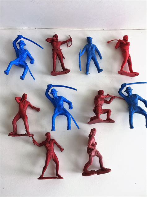 Vintage Marx Miniature Figurines Toys10pc Red And Blue Etsy