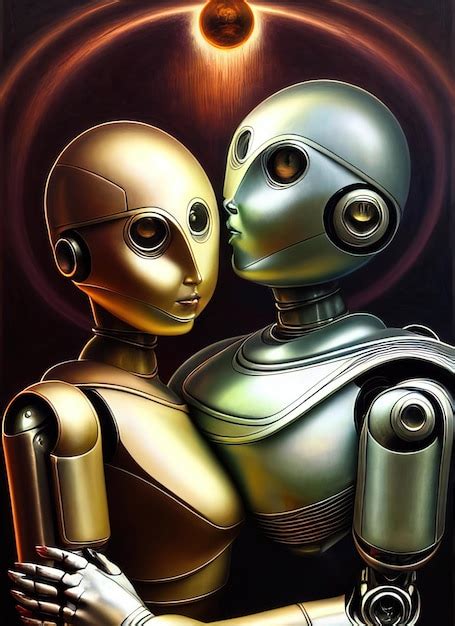 Premium Photo Humanoid Androids Robots Couple Embrace Each Other