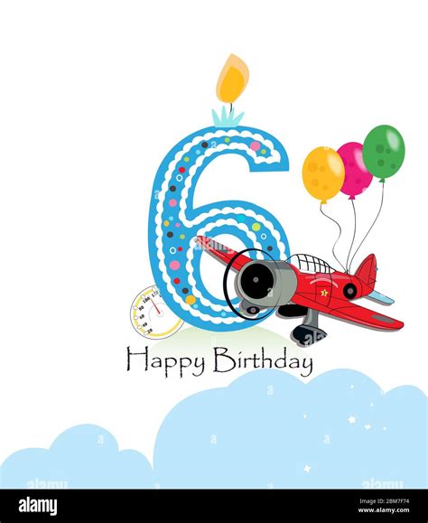 Sixth Birthday Greeting Card Air Plane And Balloon Happy Birthday Boy