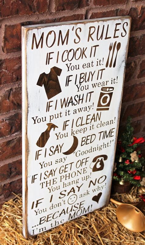 Recommended birthday gifts for mom. Mom's Rules Rustic Wood Sign | Diy gifts for mom, Signs ...