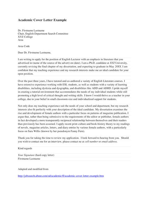 Academic Cover Letter Templates At