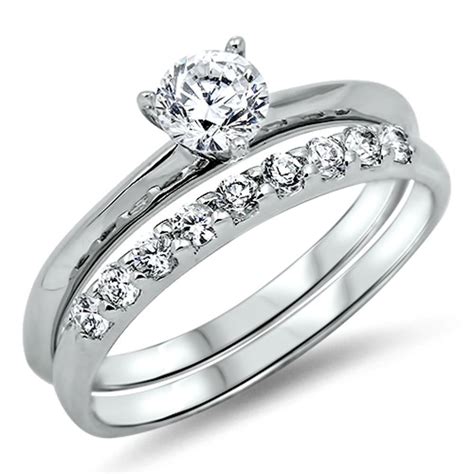 925 Sterling Silver Wedding Ring Set Size 10 Engagement Cz Cubic
