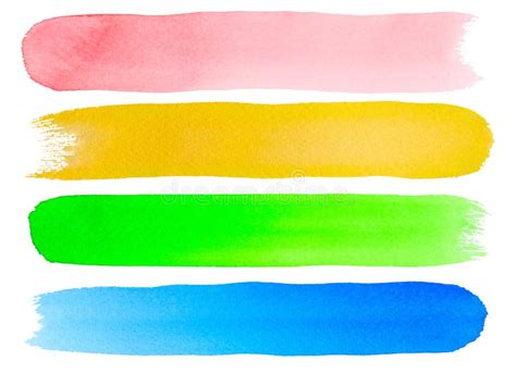 Set Of Colorful Watercolor Brush Strokes On White Texture Paper