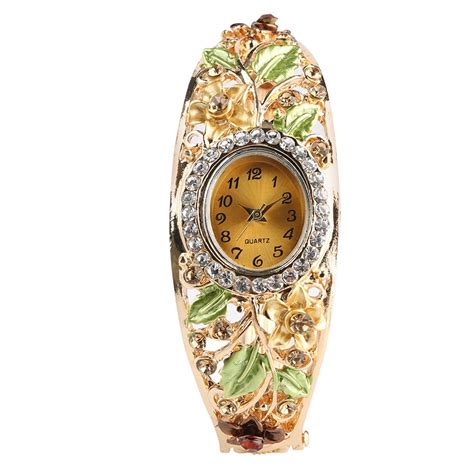 crystal colored alloy flower analog quartz women s bracelet watches elegant small dial lady