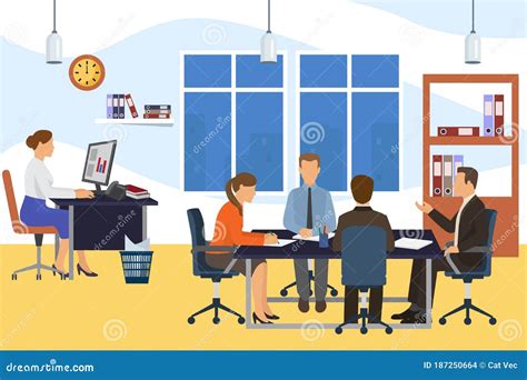 Office Business Meeting Team People Vector Illustration Teamwork At