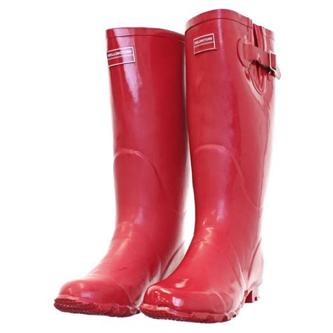 Womens Red Fashion Wide Fit Calf Leg Wellies Wellington Boots Size 3 8