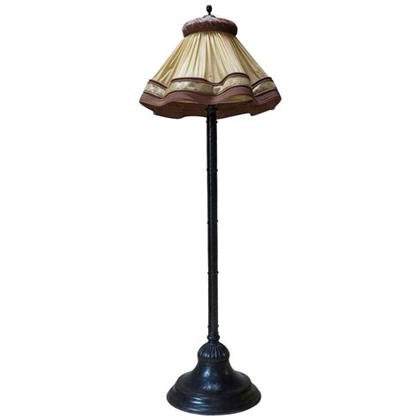 1930s Hammered Iron Floor Lamp With Large Plastic Shade For Sale At