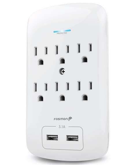 6 Outlet Wall Adapter Tap With Usb Charger Fosmon 3 Prong Wall Mount