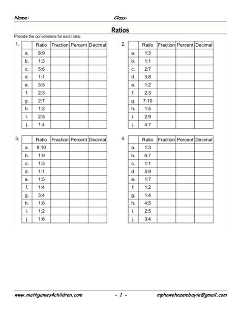 Ratio Conversion Charts Worksheet For 4th 6th Grade Lesson Planet