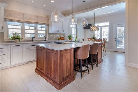 Check out my cute turquoise paint, walnut stained top (my veneer was sanded. Designer white kitchen with walnut island - Transitional ...