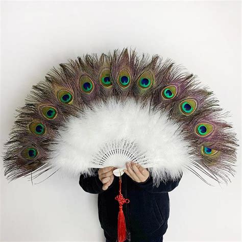 2614inch Large Peacock Feather Hand Fans White Marabou Etsy Feather