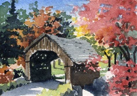 Covered Bridge Watercolor Signed Fine Art Print By Artist Dj Rogers