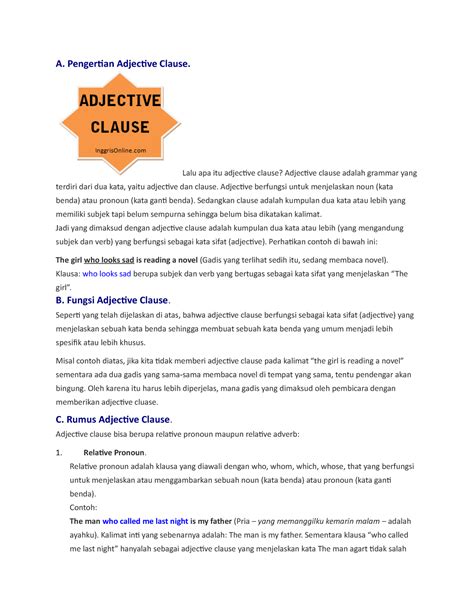 St Material Structure Text About Adjective Clause A Pengertian Adjective Clause Lalu Apa