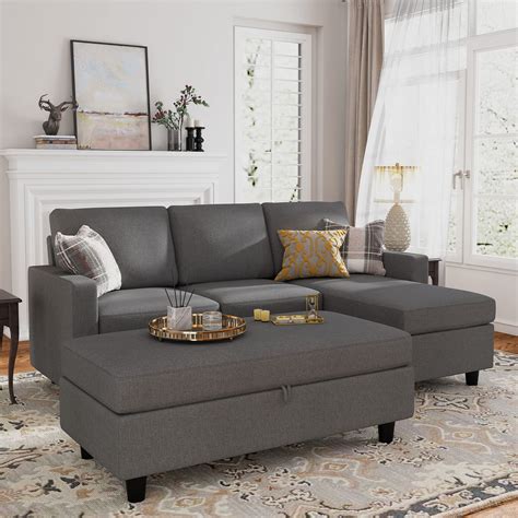 Honbay Reversible Sectional Couch With Ottoman L Shaped Sofa For Small