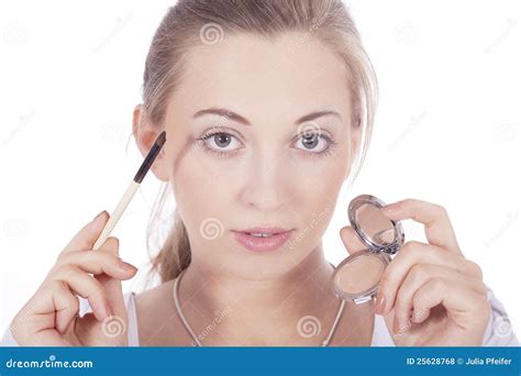 Young Beautiful Woman Applying Eyeshadow On Eyes Stock Photo Image Of
