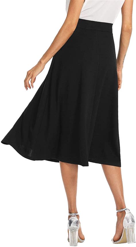 Shein Womens Casual High Waist A Line Pleated Midi Skirt With Pockets