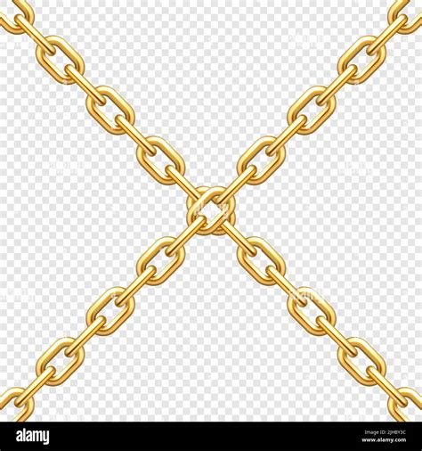 Realistic Crossing Metal Chains With Golden Links On Transparent