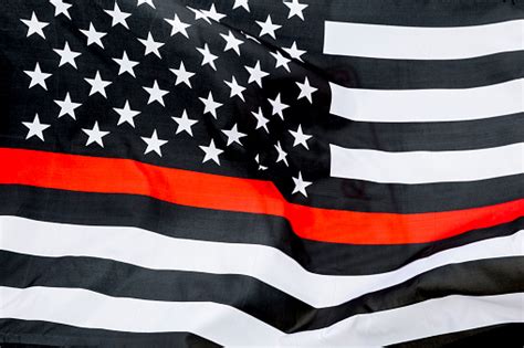 Thin Red Line American Flag Honoring Firefighters Stock Photo