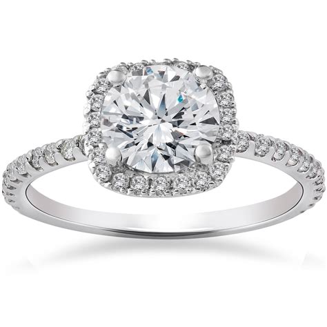 2 Carat Cushion Halo Enhanced Diamond Engagement Ring 14k White Gold Ebay