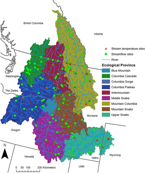 Columbia River Basin Study Area Ecological Provinces With Streamflow