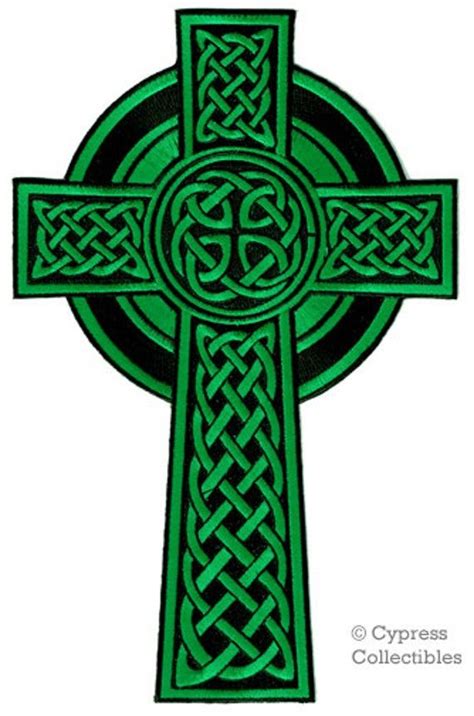 Large Celtic Cross Patch Iron On Embroidered Irish Green Etsy In 2021