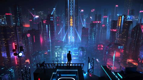 Download A Glowing Cyberpunk City Wallpaper