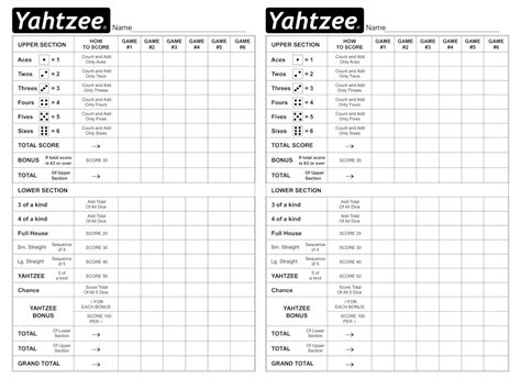 Yahtzee Score Card Download And Print Free Yahtzee Score Sheets