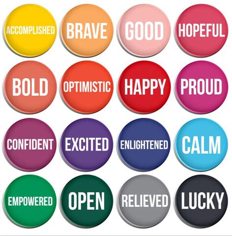 Positive Mood Adjectives Full Set 125 Pinback By Buttonpinbee