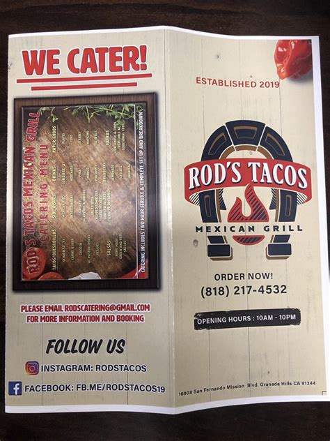Rods Tacos Mexican Grill Menu Granada Hills Ca 91344