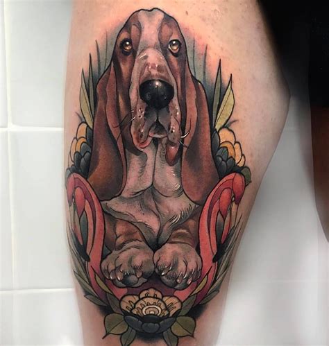 Basset Hound And Pink Flamingos Tattoo By Oashtattoo At