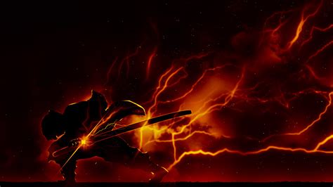 Demon Slayer Zenitsu Agatsuma With Sword With Background Of Dark Night