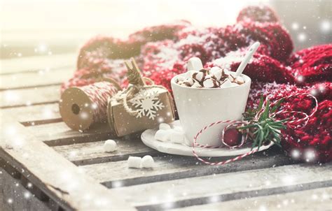 Обои зима снег чашка cup chocolate горячий шоколад marshmallows картинки на рабочий стол