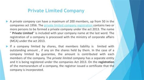 Private limited company is one of the several terms that are technically related to corporate finance and accounting. PPT - Company Registration Procedures in Bangalore ...